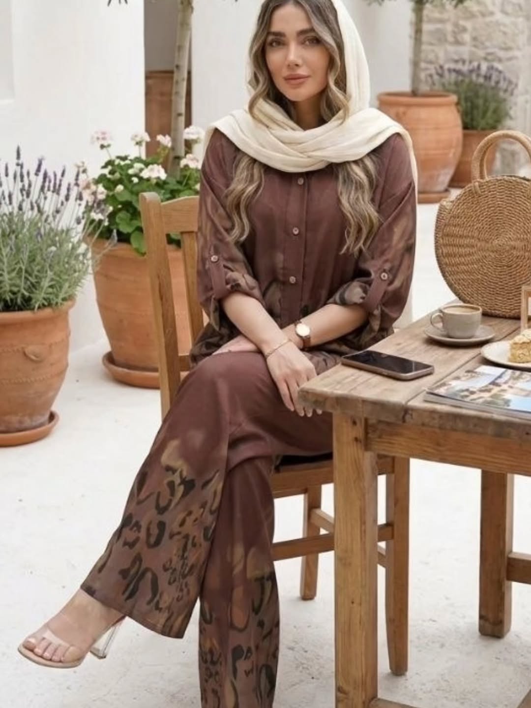 مانتو و شلوار زنانه دو تکه چاپی فری سایز مدل رویال