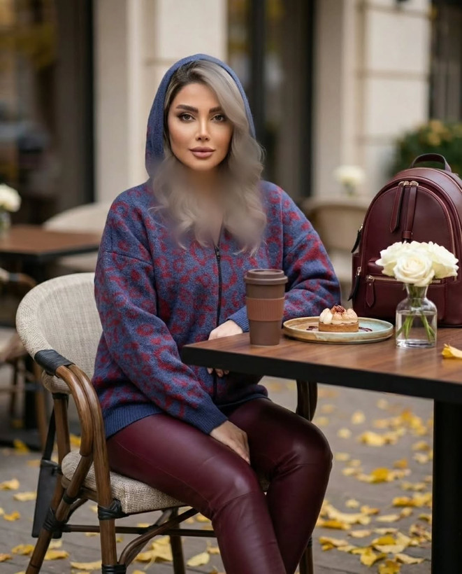 هودی بافت کلاهدار پلنگی سروناز